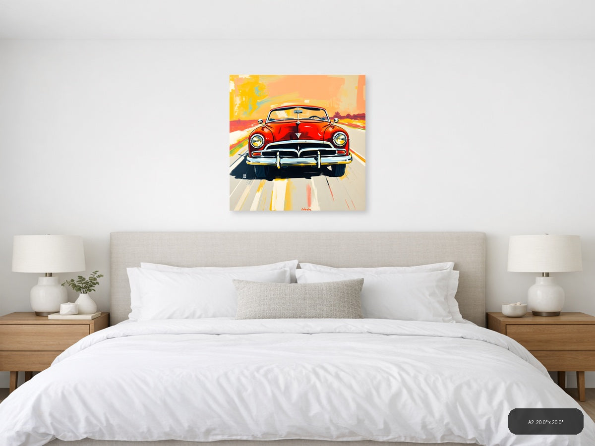 Classic Red Convertible Car Abstract Wall Art — A2 / Bedroom