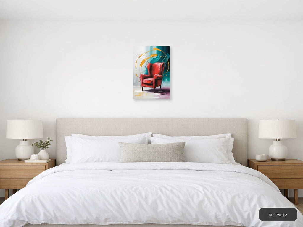 Red Chair Abstract Motion Teal Orange Wall Art — A3 / Bedroom