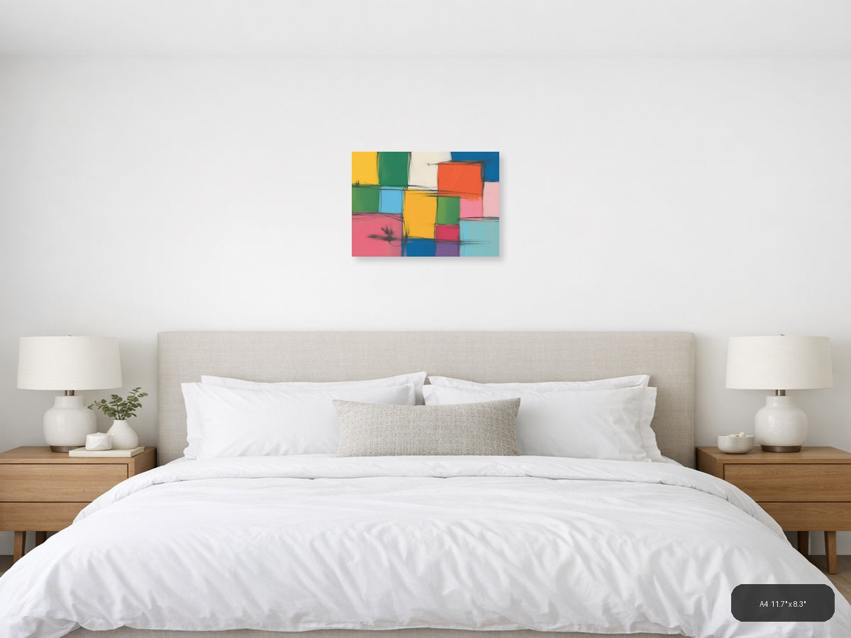 Colorful Abstract Grid Modern Geometric Wall Art — A4 / Bedroom
