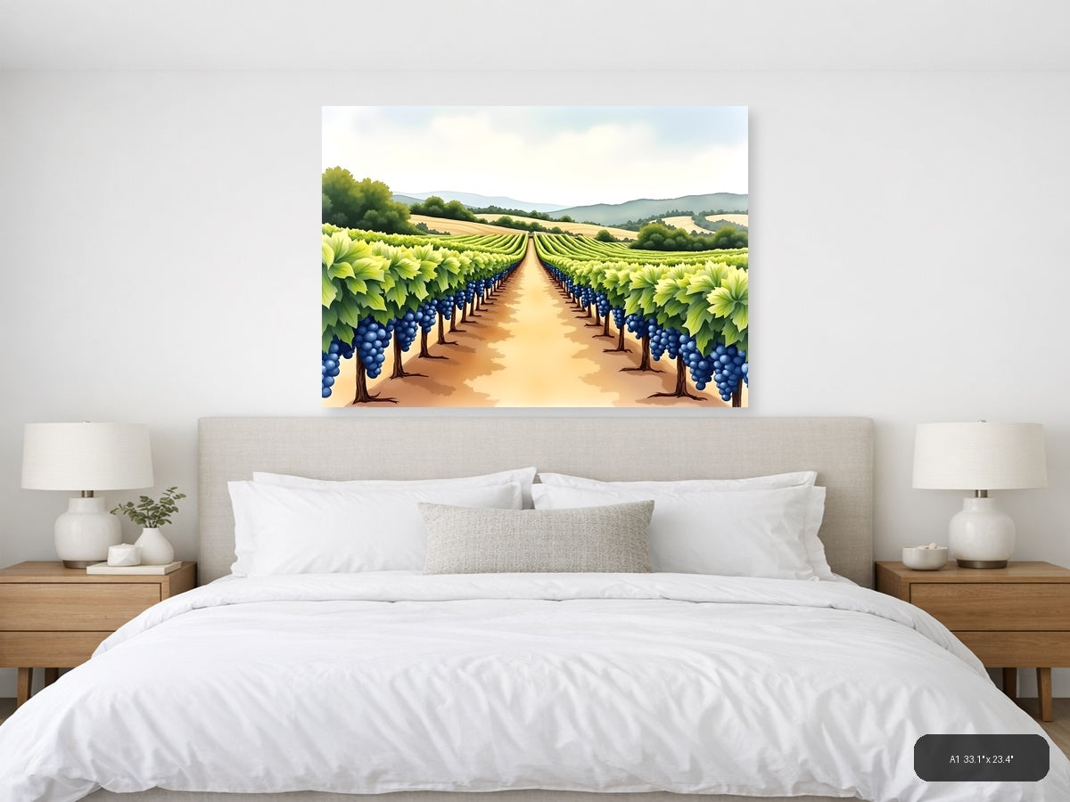 Vineyard Landscape Watercolor Wall Art — A1 / Bedroom