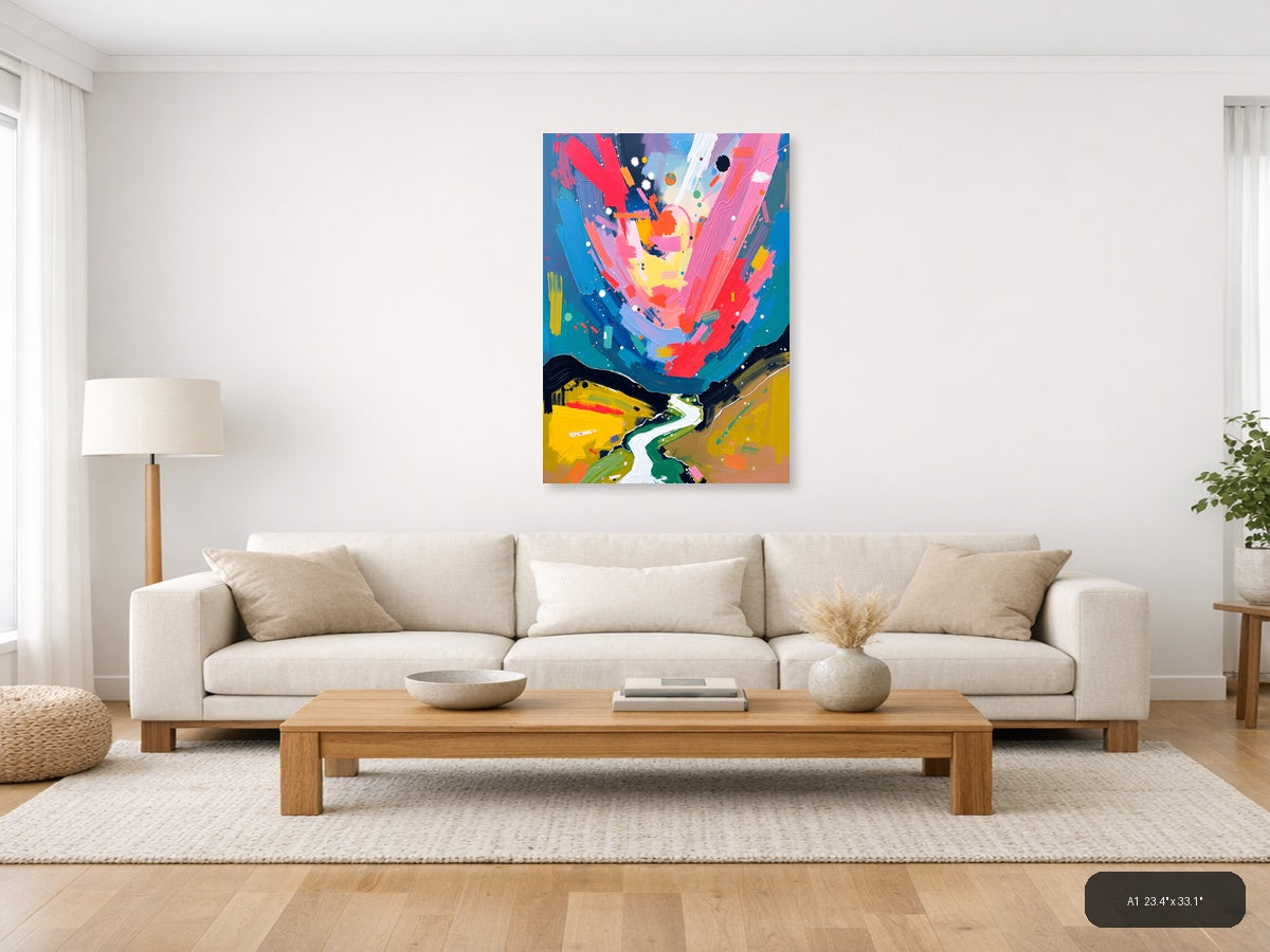 Vibrant Abstract Landscape with River - Colorful Wall Art — A1 / Living Room