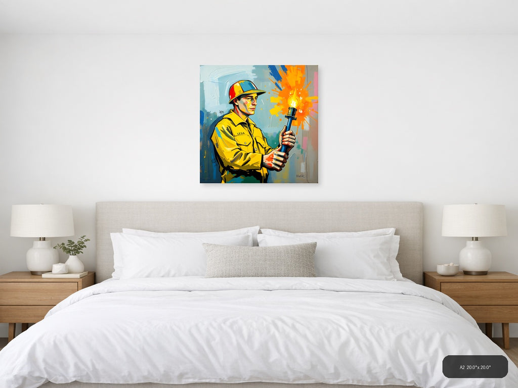 Firefighter with Torch Abstract Modern Wall Art — A2 / Bedroom
