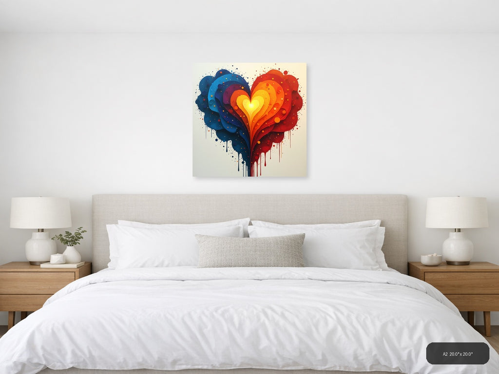 Abstract Layered Heart with Blue & Red Gradient Wall Art — A2 / Bedroom