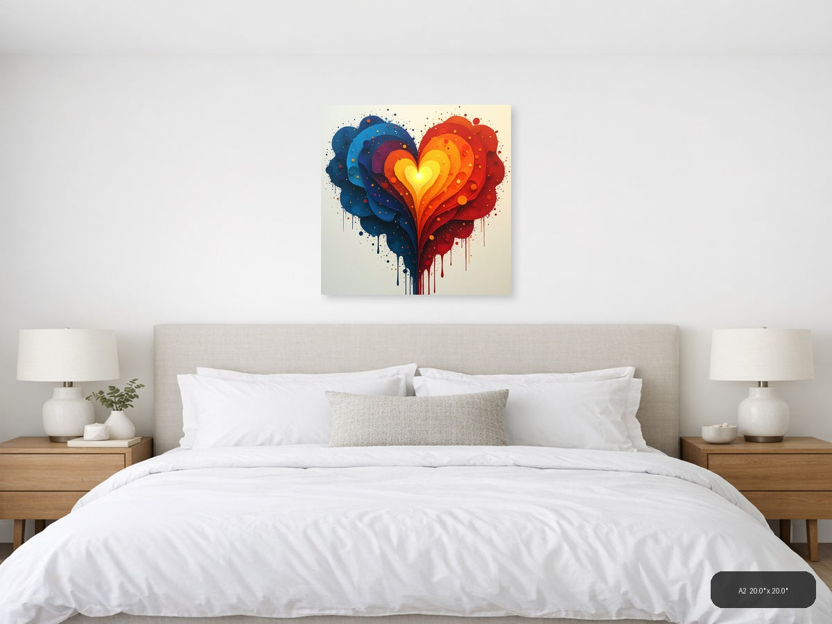 Abstract Layered Heart with Blue & Red Gradient Wall Art — A2 / Bedroom