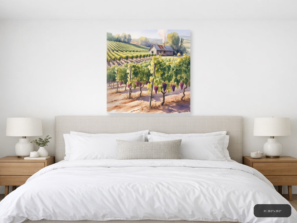 Wine — Watercolor (Square) Canvas Print | Watercolor Wall Art | A4 A3 A2 A1 — A1 / Bedroom
