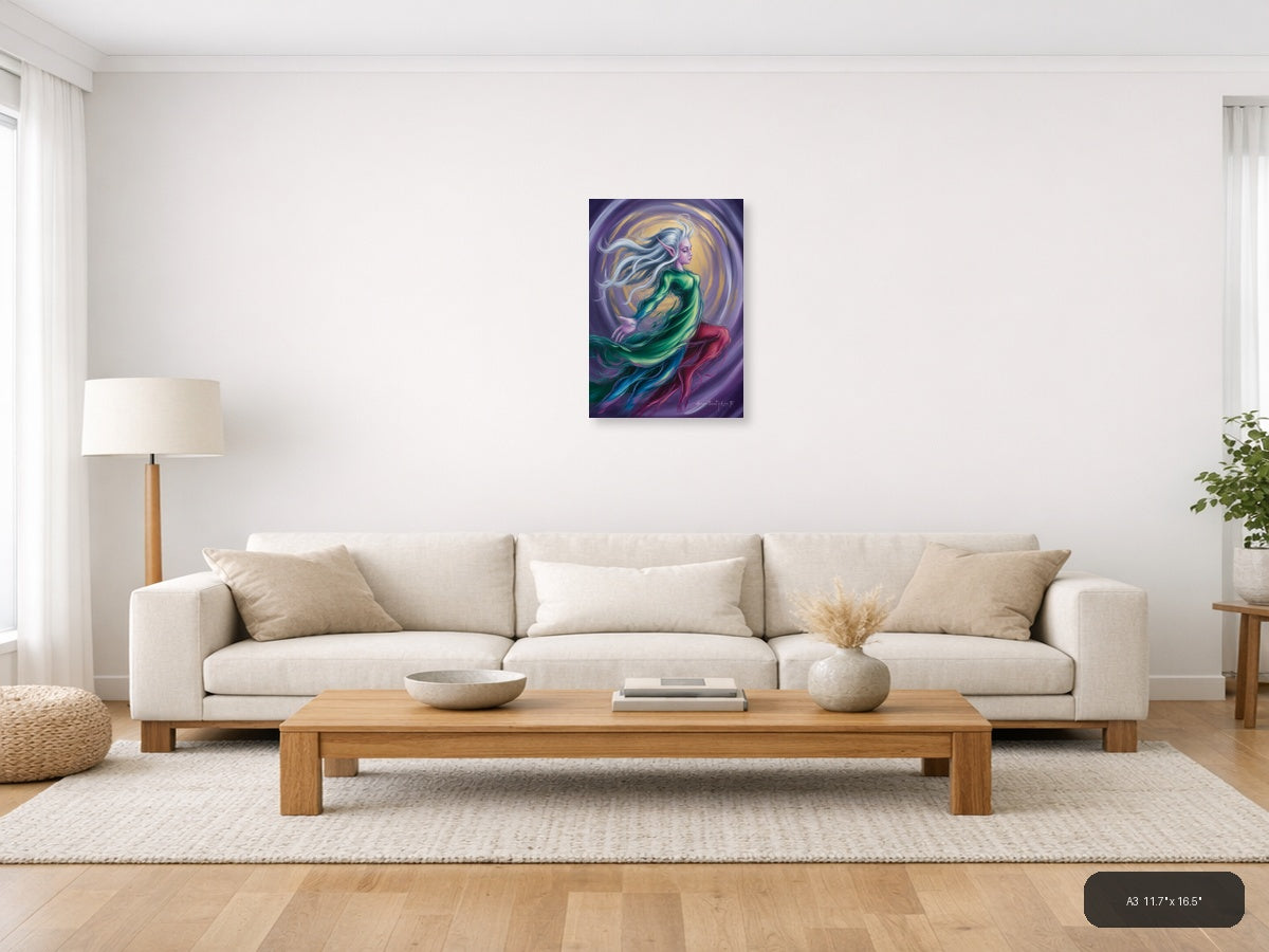 Abstract Ethereal Woman with Flowing Hair Portrait Wall Art — A3 / Living Room