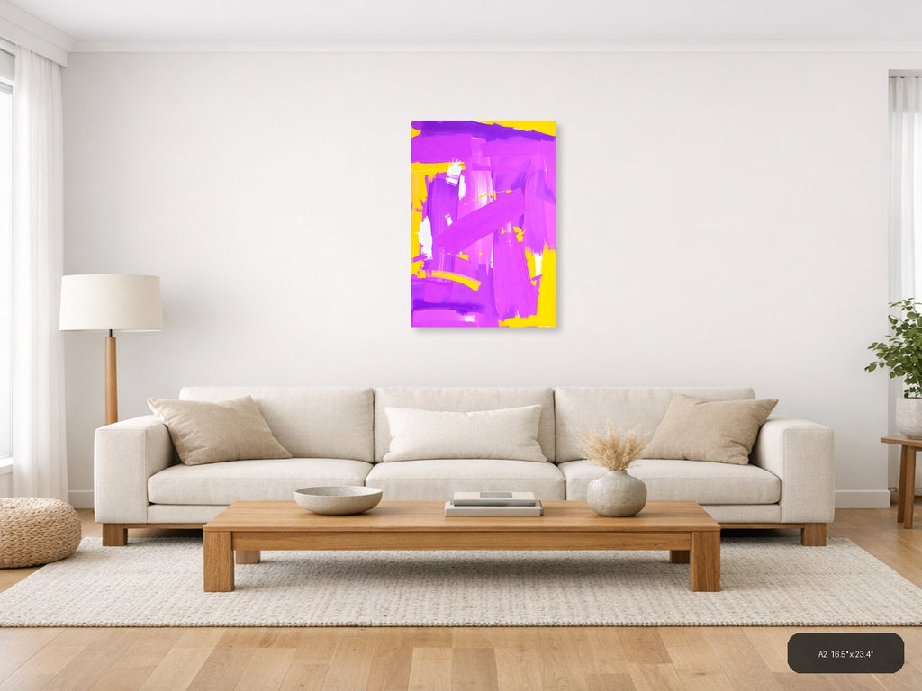 Vibrant Magenta & Yellow Abstract Paint Strokes Wall Art — A2 / Living Room