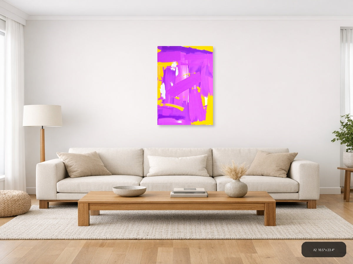 Vibrant Magenta & Yellow Abstract Paint Strokes Wall Art — A2 / Living Room