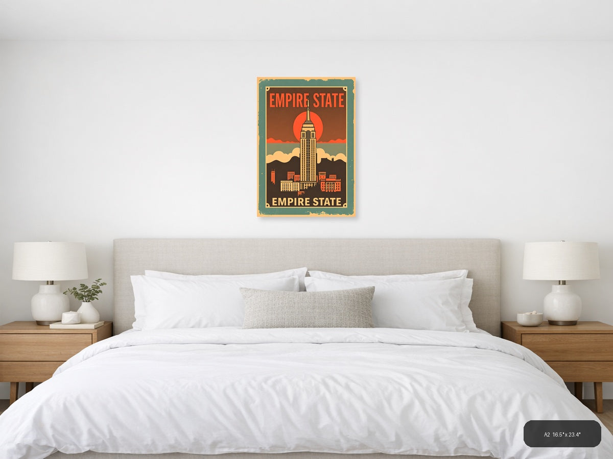 Empire State Building Vintage Poster Wall Art — A2 / Bedroom
