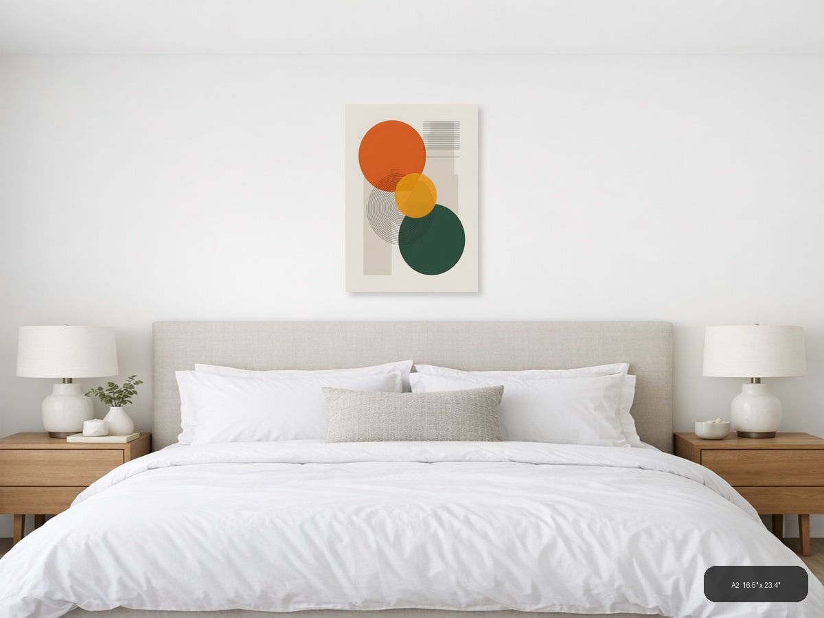 Mid-Century Modern Minimalist Circles Abstract Wall Art — A2 / Bedroom