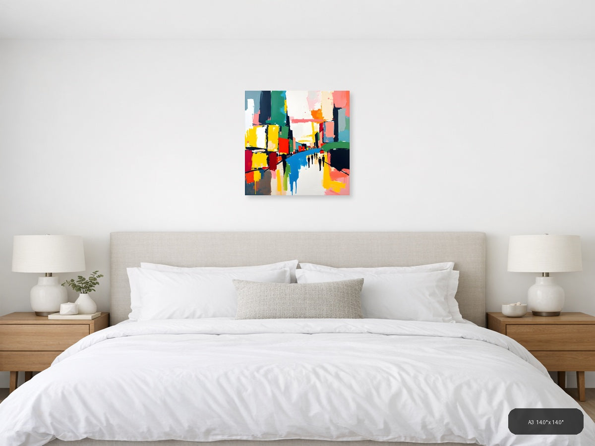 Colorful Abstract Urban Street Scene Wall Art — A3 / Bedroom