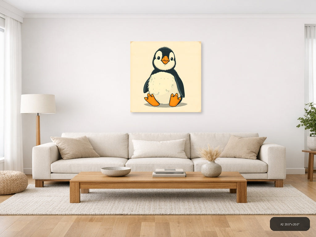 Cute Penguin Vintage Illustration Wall Art — A2 / Living Room