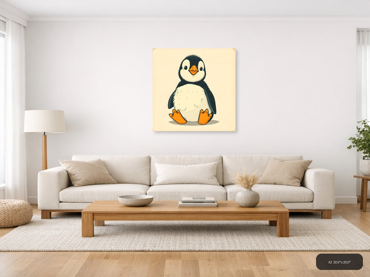 Cute Penguin Vintage Illustration Wall Art — A2 / Living Room