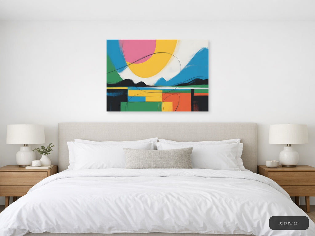 Colorful Abstract Landscape with Geometric Shapes Wall Art — A2 / Bedroom