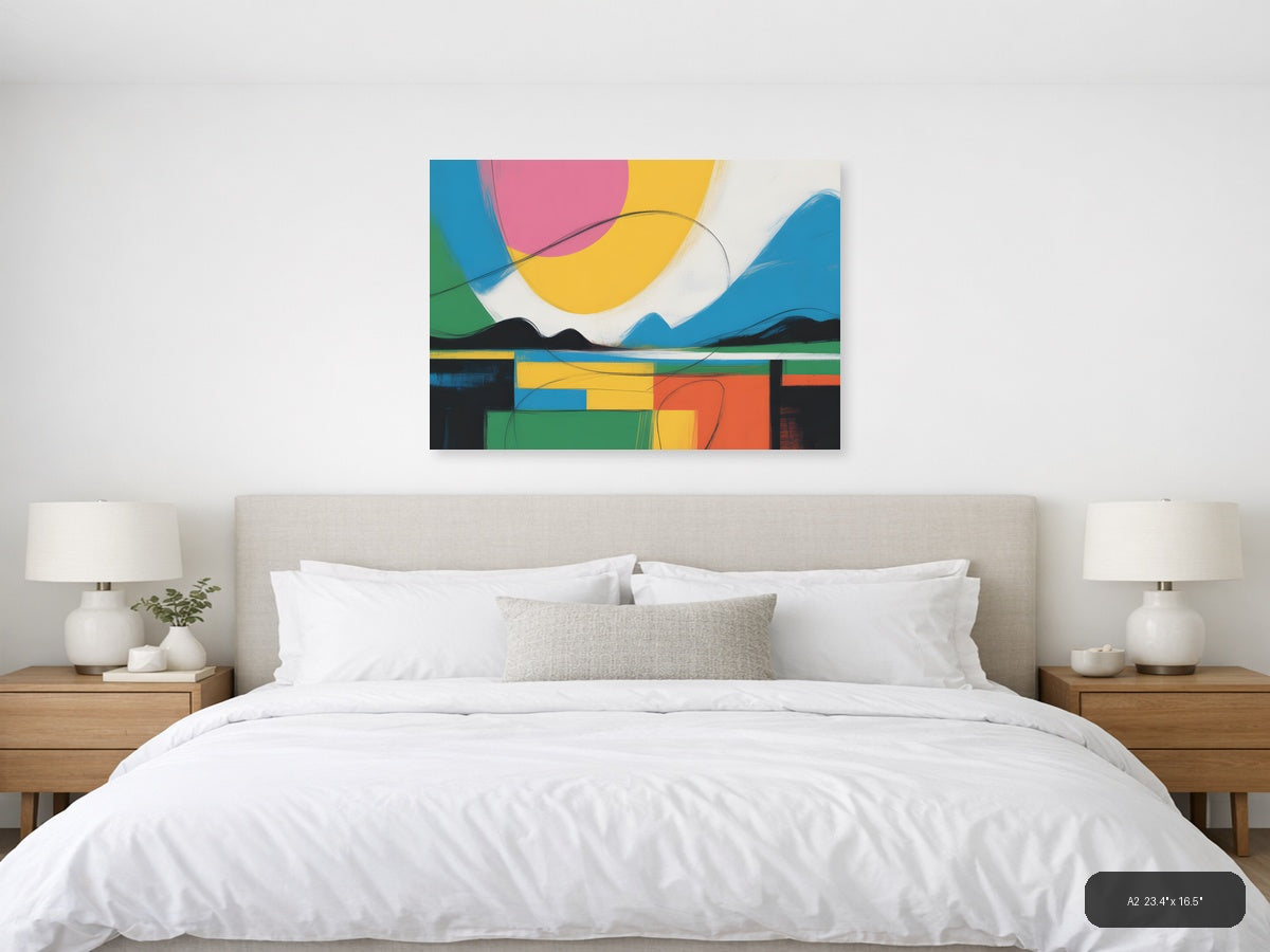 Colorful Abstract Landscape with Geometric Shapes Wall Art — A2 / Bedroom