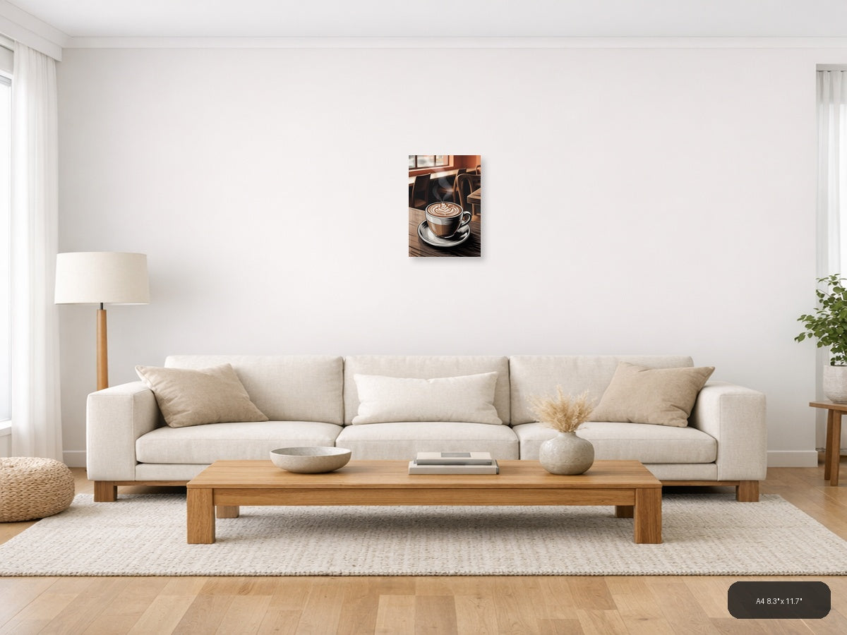 Coffee Shop Latte Art Line Drawing Wall Art — A4 / Living Room