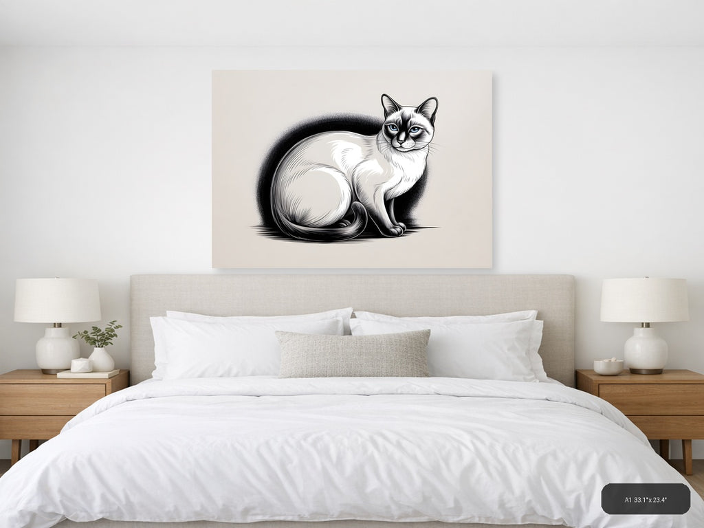 Siamese Cat with Fluffy Tail Line Art Wall Art — A1 / Bedroom