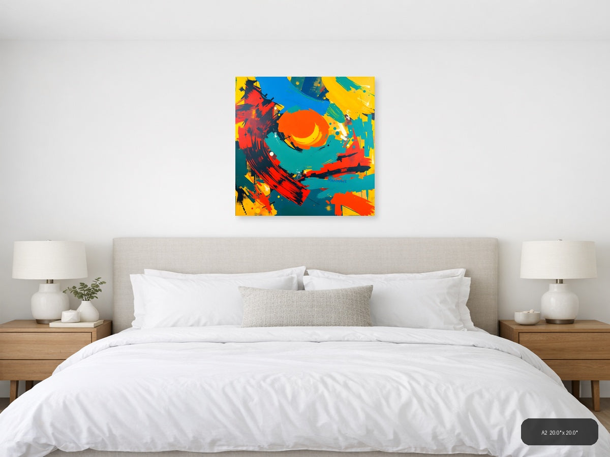 Vibrant Abstract Circles and Brushstrokes Modern Wall Art — A2 / Bedroom