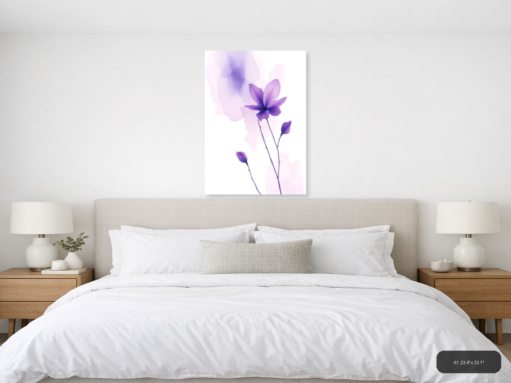 Purple Watercolor Cosmos Flowers Wall Art — A1 / Bedroom