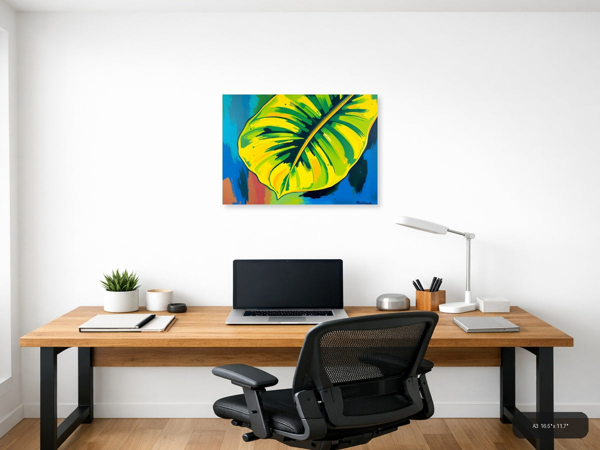 Abstract Tropical Banana Leaves Yellow Green Wall Art — A3 / Office