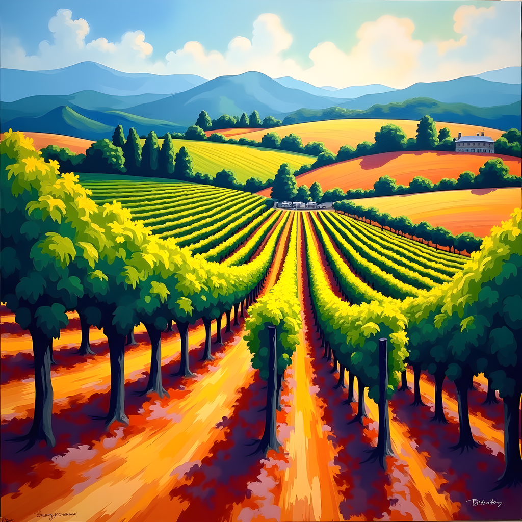 Vibrant Vineyard Landscape Abstract Wall Art
