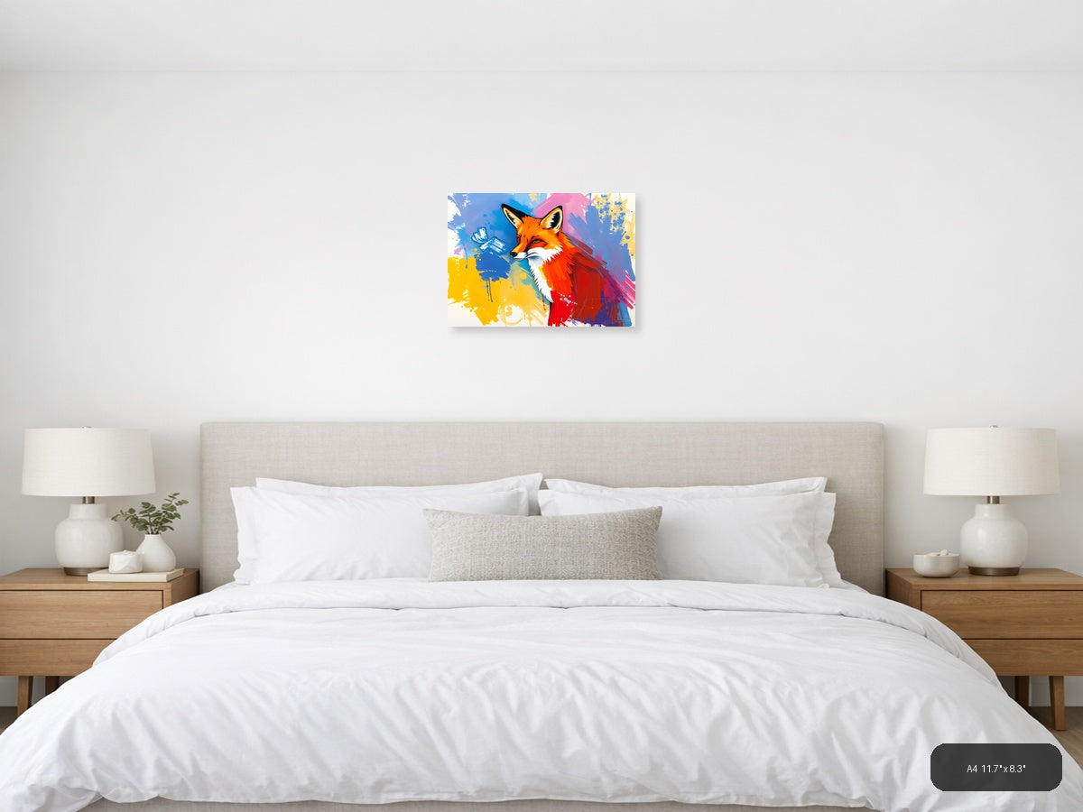 Vibrant Abstract Fox Portrait Splatter Wall Art — A4 / Bedroom