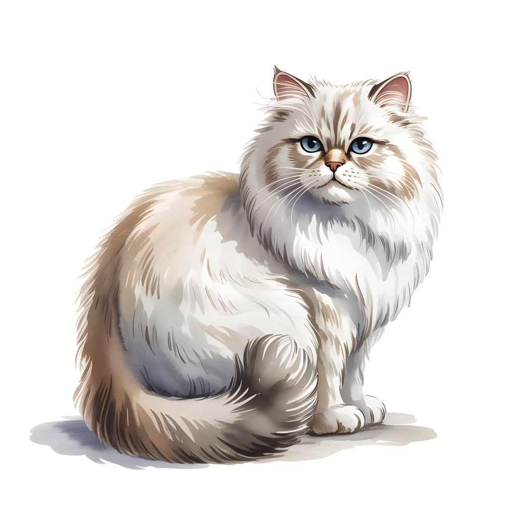 Fluffy White Cat with Blue Eyes Minimalist Wall Art