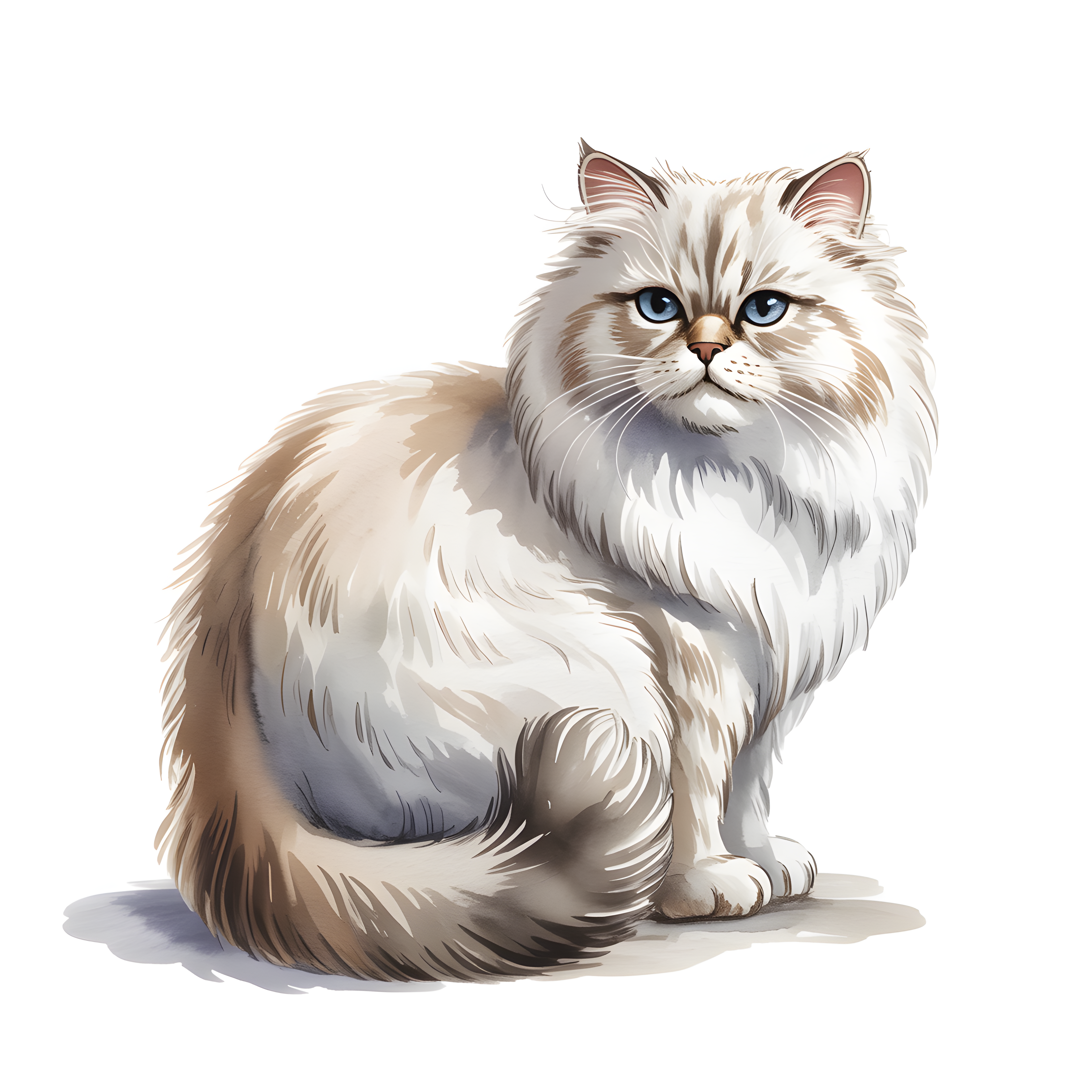 Fluffy White Cat with Blue Eyes Minimalist Wall Art