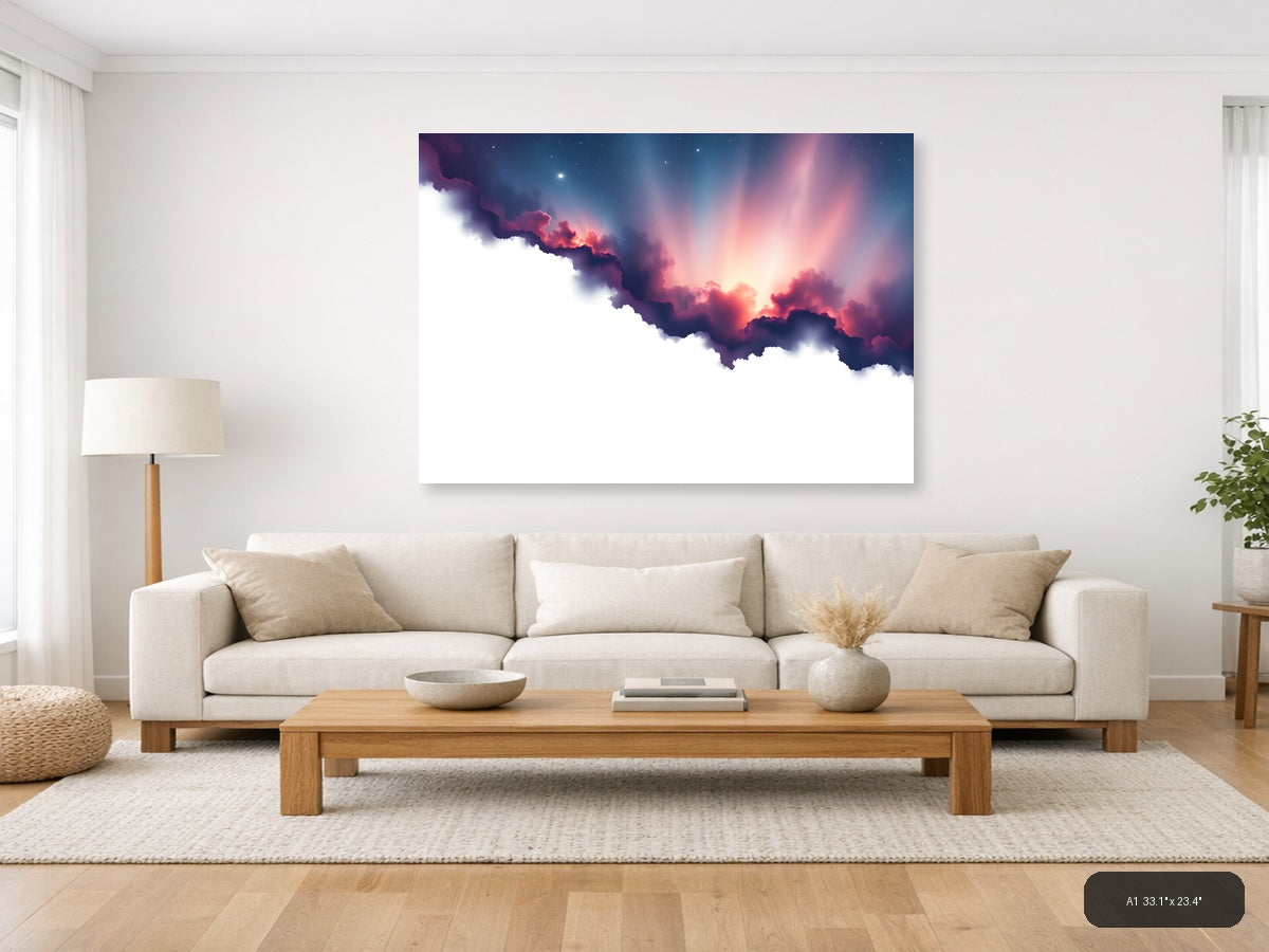 Cosmic Nebula Cloud Minimalist Landscape Wall Art — A1 / Living Room
