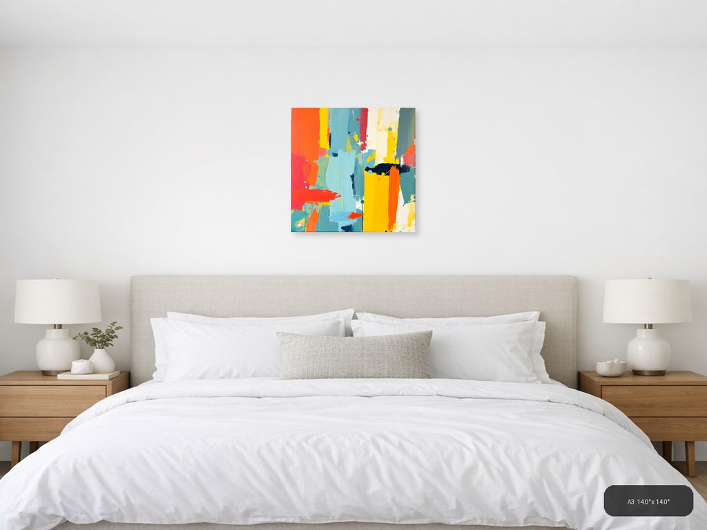 Vibrant Abstract Colour Block Square Wall Art — A3 / Bedroom