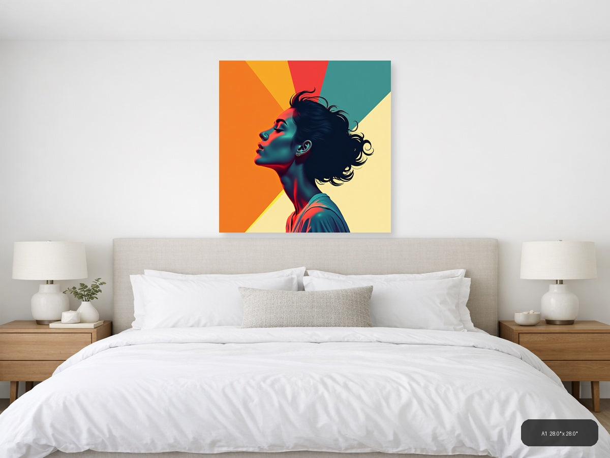 Colorful Pop Art Portrait Profile Woman Wall Art — A1 / Bedroom
