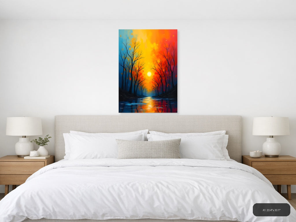 Sunset River Abstract Landscape Wall Art — A1 / Bedroom
