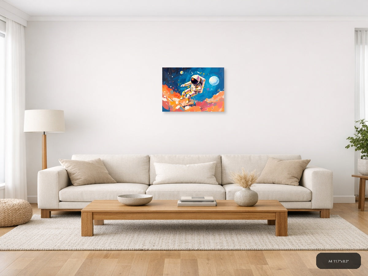 Colorful Astronaut in Space Abstract Wall Art — A4 / Living Room