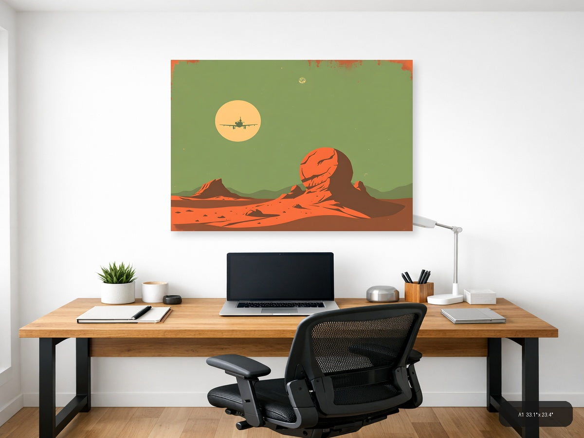 Vintage Mars Landscape Aircraft Silhouette Wall Art — A1 / Office