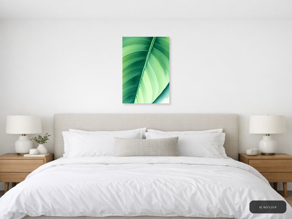 Green Leaf Watercolor Abstract Wall Art — A2 / Bedroom