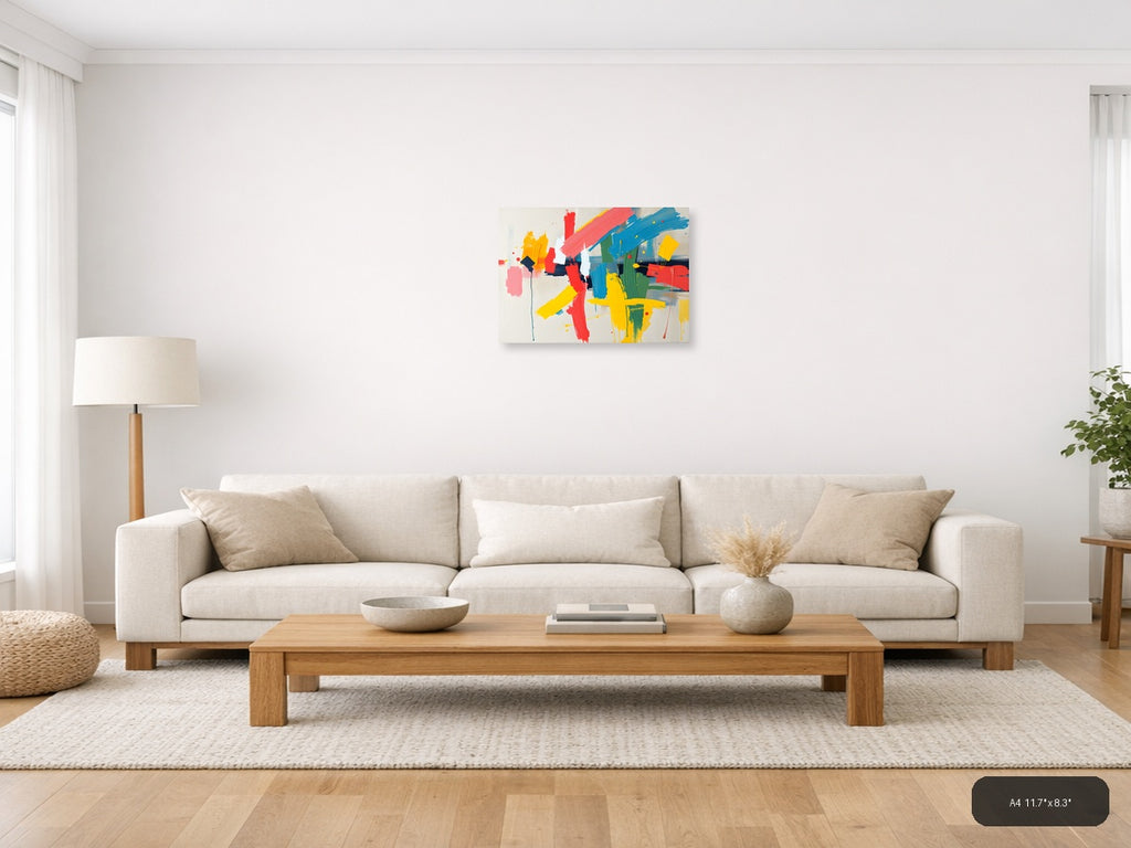 Colorful Abstract Brushstrokes & Geometric Shapes Wall Art — A4 / Living Room