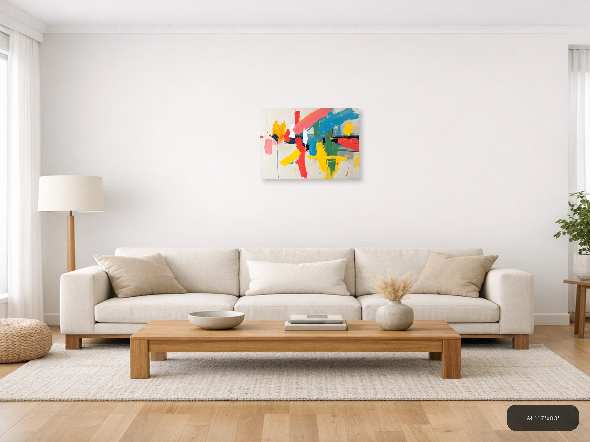 Colorful Abstract Brushstrokes & Geometric Shapes Wall Art — A4 / Living Room