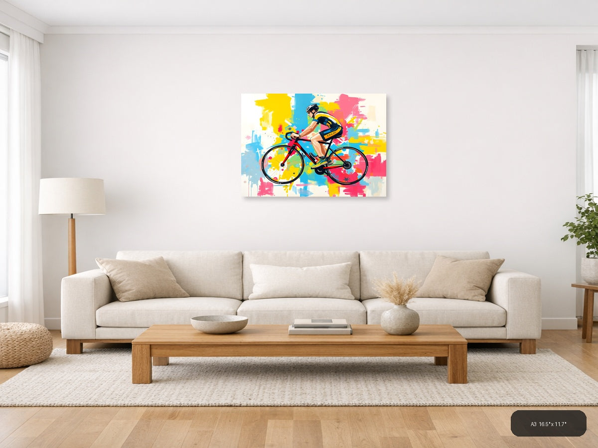 Colorful Cyclist Abstract Pop Art Wall Art — A3 / Living Room