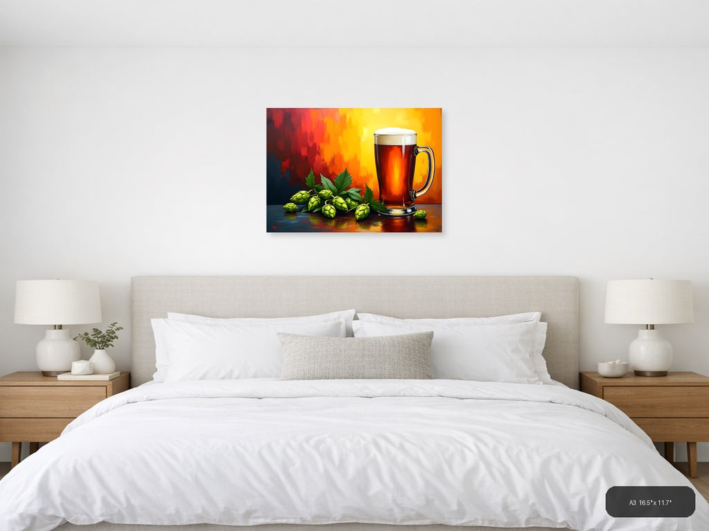 Beer Hops Abstract Red Orange Yellow Wall Art — A3 / Bedroom