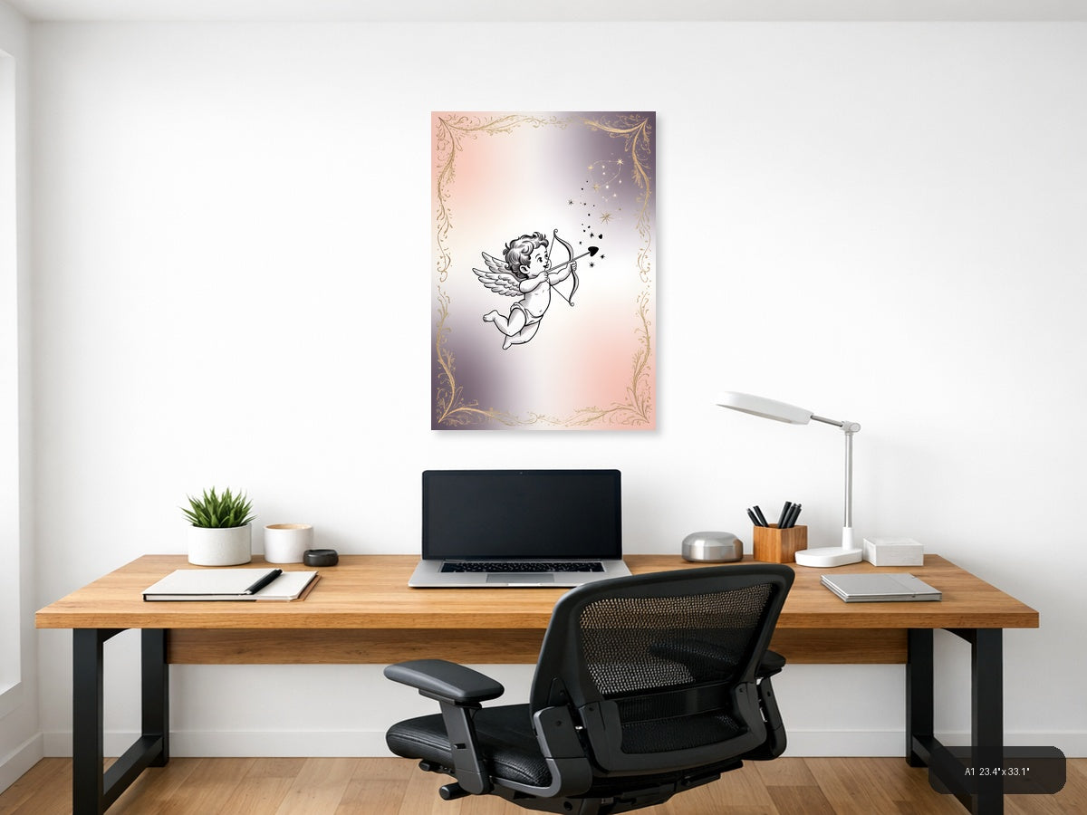 Cupid with Bow and Arrows Line Art Wall Art — A1 / Office
