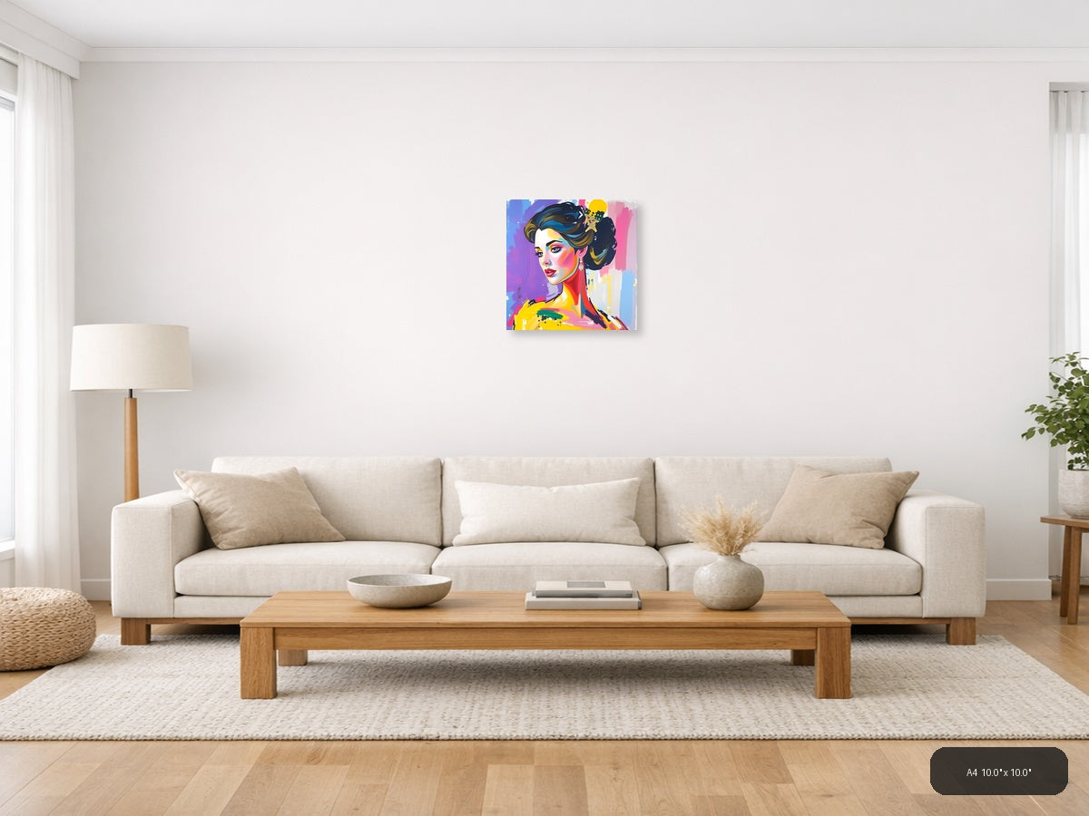 Colorful Abstract Woman Portrait Pop Art Wall Art — A4 / Living Room