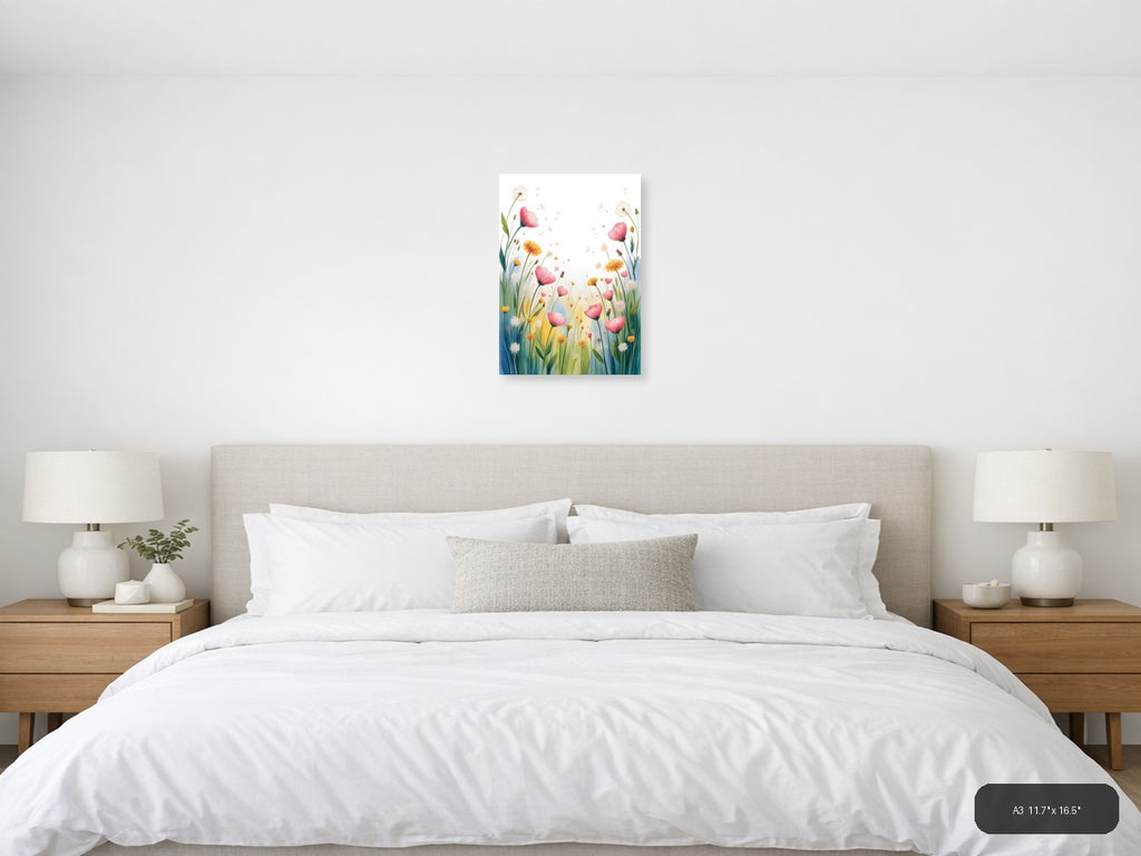 Pink Wildflowers & Dandelions Watercolor Wall Art — A3 / Bedroom