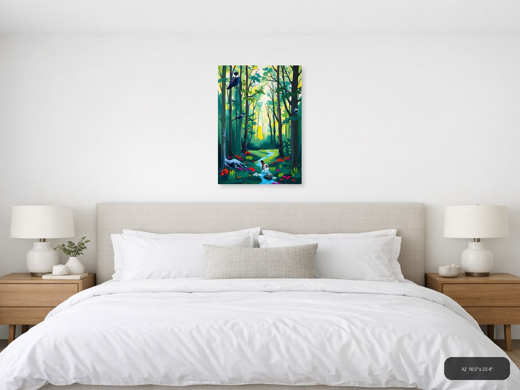 Forest Stream with Birds Abstract Wall Art — A2 / Bedroom