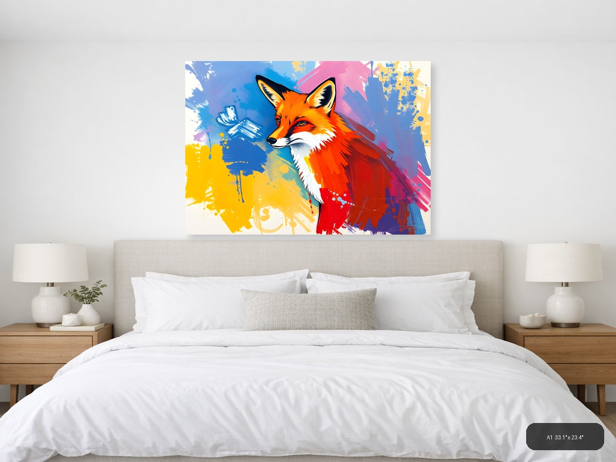 Vibrant Abstract Fox Portrait Splash Wall Art — A1 / Bedroom