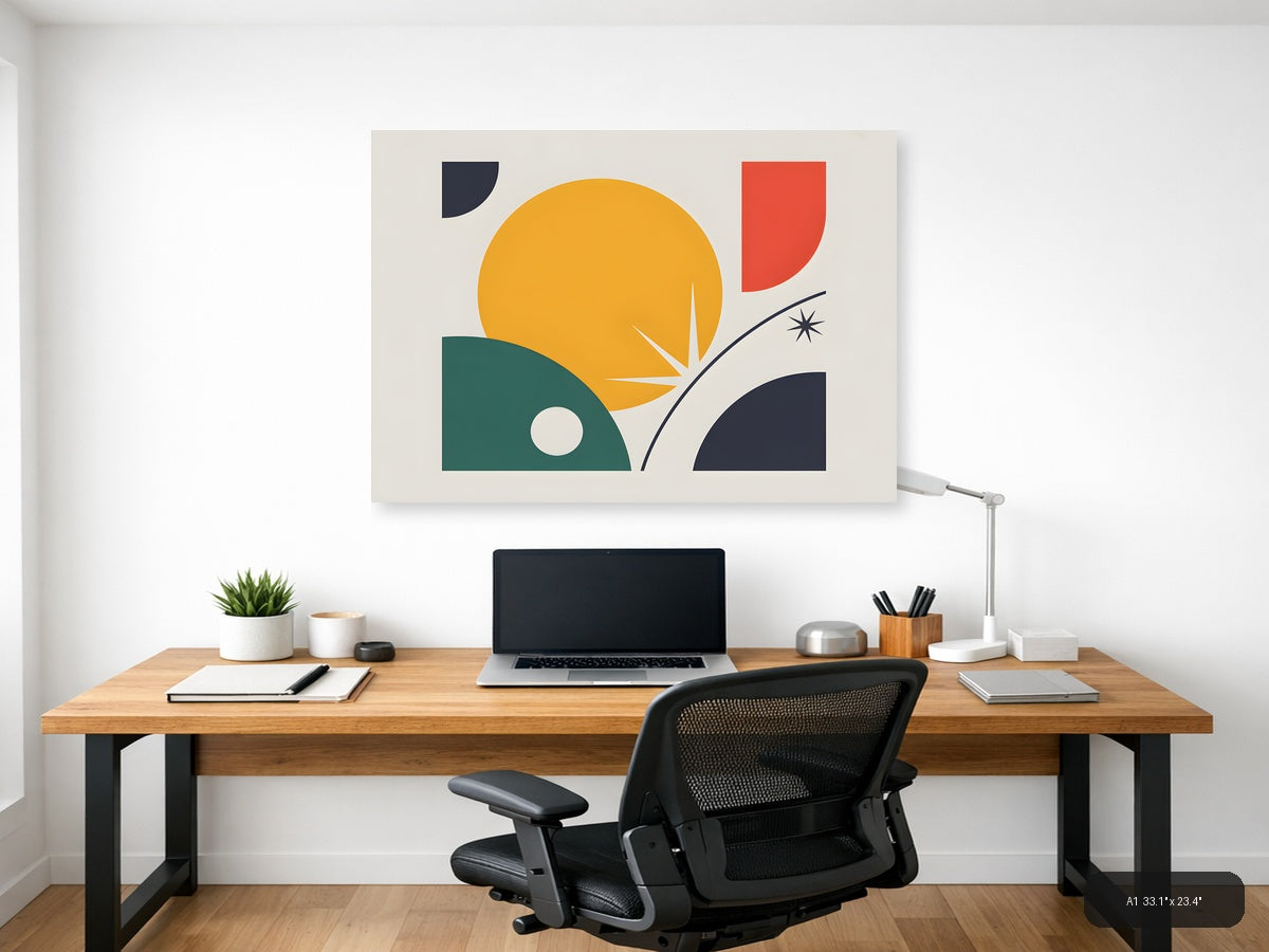 Minimalist Sunset Landscape with Geometric Shapes Wall Art — A1 / Office