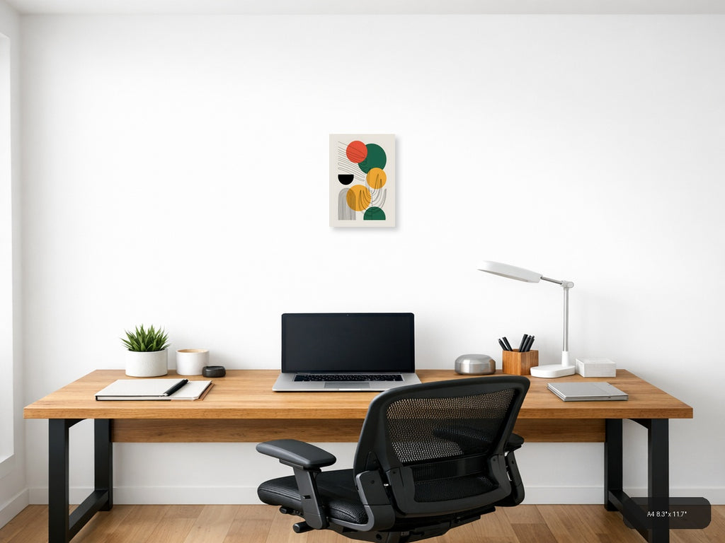 Abstract Geometric Line Art with Circles Wall Art — A4 / Office
