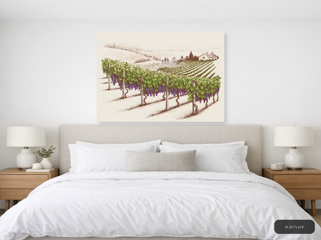 Vineyard Landscape Line Art - Wine Country Wall Art — A1 / Bedroom