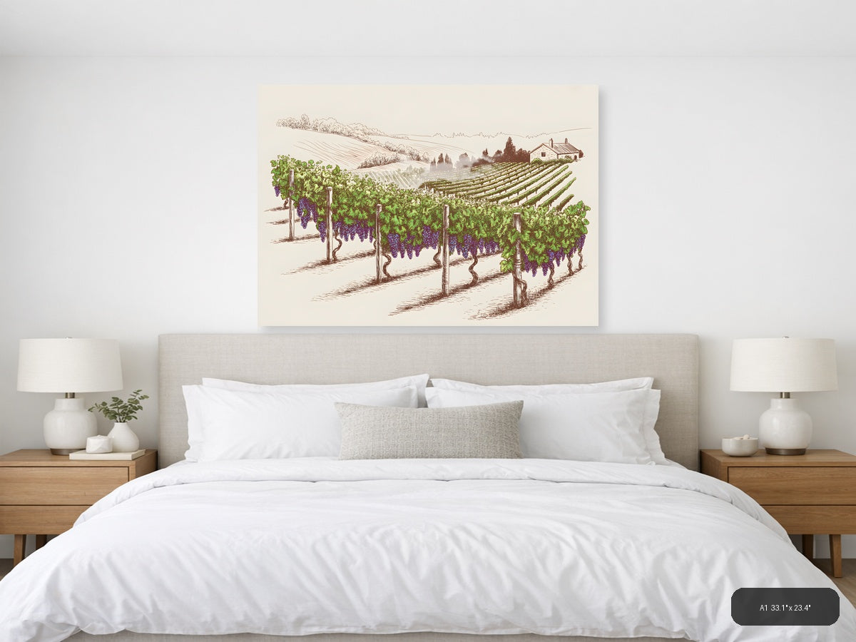 Vineyard Landscape Line Art - Wine Country Wall Art — A1 / Bedroom
