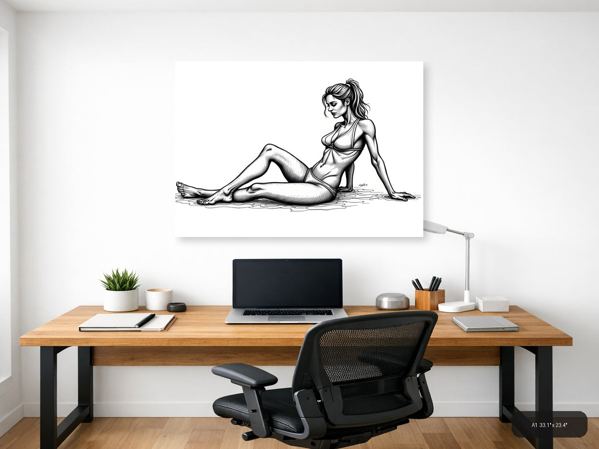 Reclining Woman Line Art Portrait Wall Art — A1 / Office