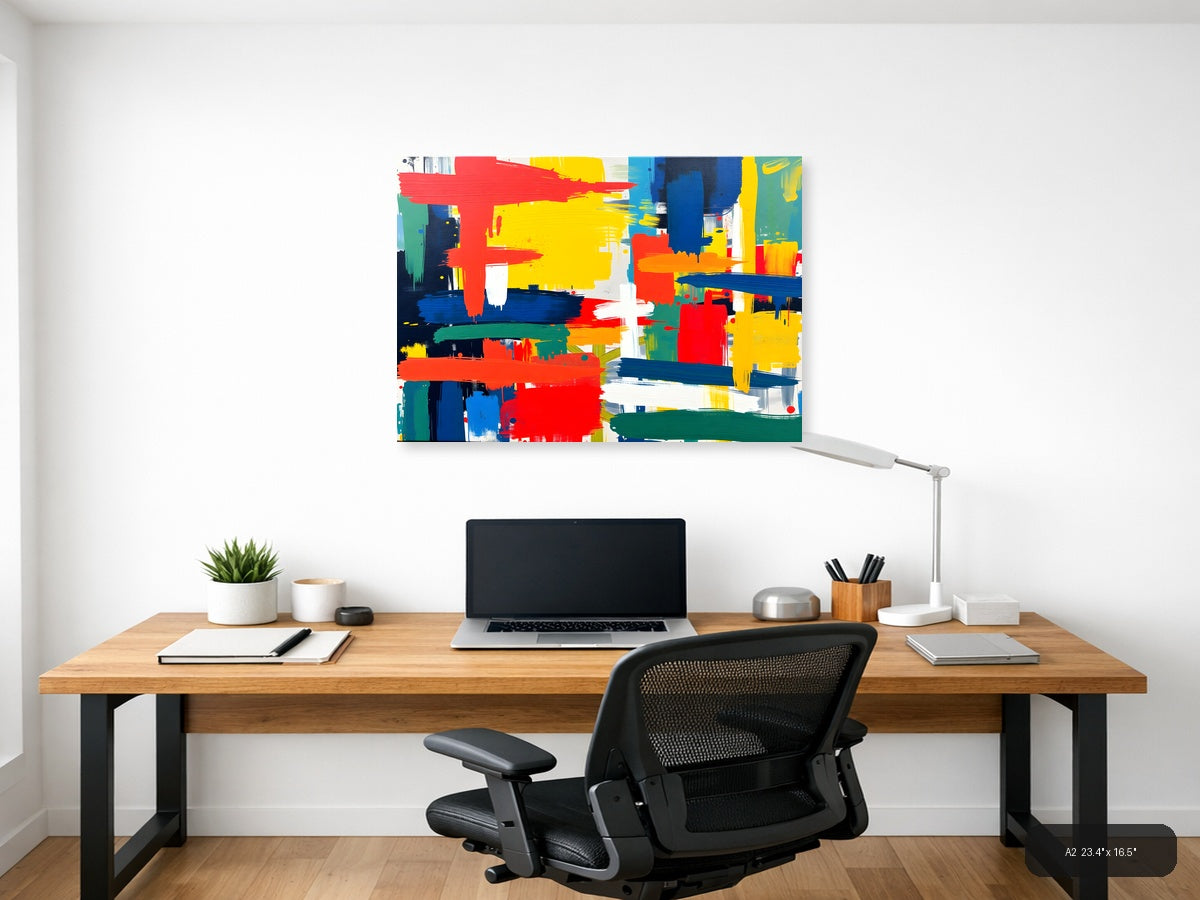 Vibrant Abstract Brushstrokes Primary Colors Wall Art — A2 / Office